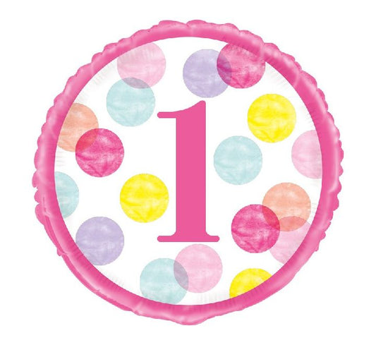 1st Birthday Balloon - Pink Dots