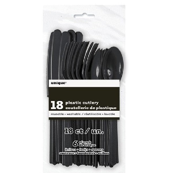 Plastic Cutlery 18pk - Black