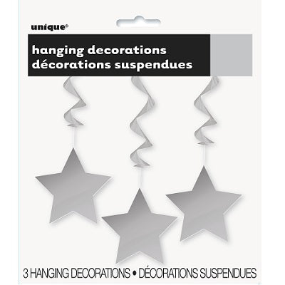 3pk Hanging Stars - Silver