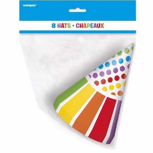 Rainbow Stripes Party Hats 8pk