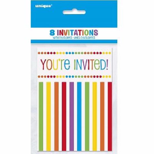 Rainbow Stripes Invites 8pk