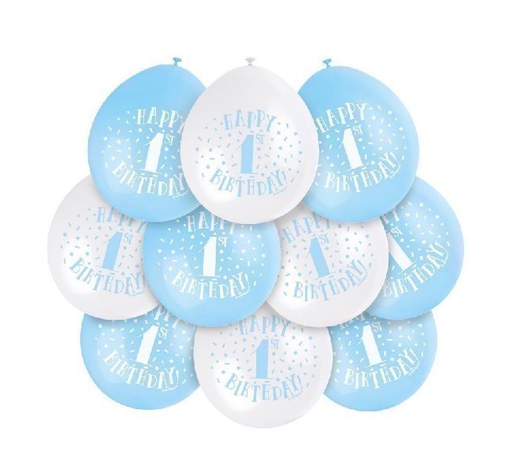 10pk 1st Birthday Balloons - Blue