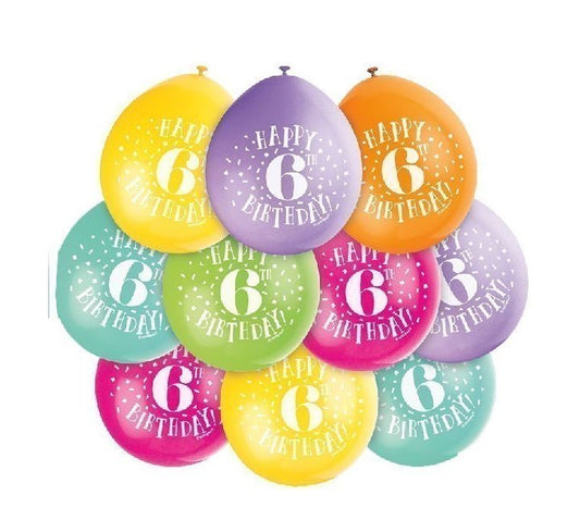 10pk 6th Birthday Balloons