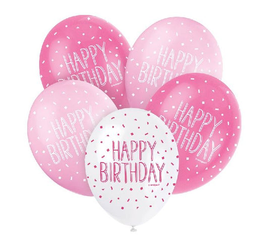 5pk Happy Birthday Balloons - Pink