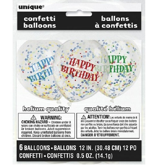 6pk Confetti Birthday Balloons