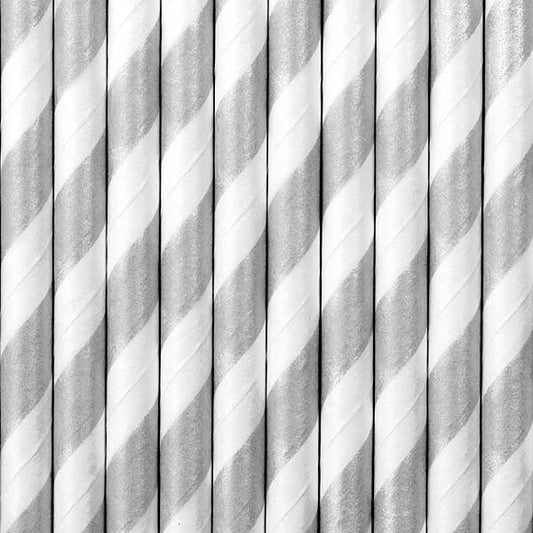 Paper Straws 10pk - Silver Stripes