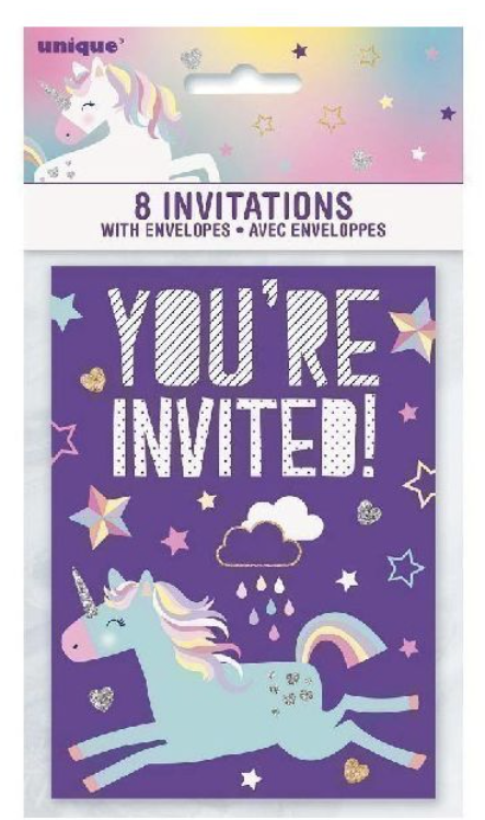 Unicorn Party Invites 8 Pack