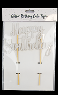 Happy Birthday Cake Topper - Silver